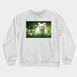 Cute white cat with blue eyes at nature Crewneck Sweatshirt